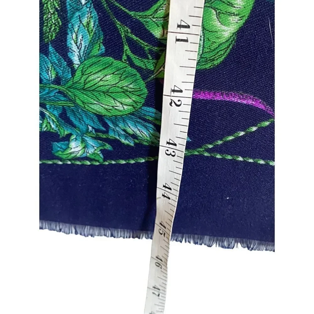 Marco Corsari Dark blue scarf with green and purple vegetables and herbs plants